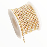 1 Yard SS6 Cream Pearl & Crystal Gold Metal Chain Rhinestone Banding